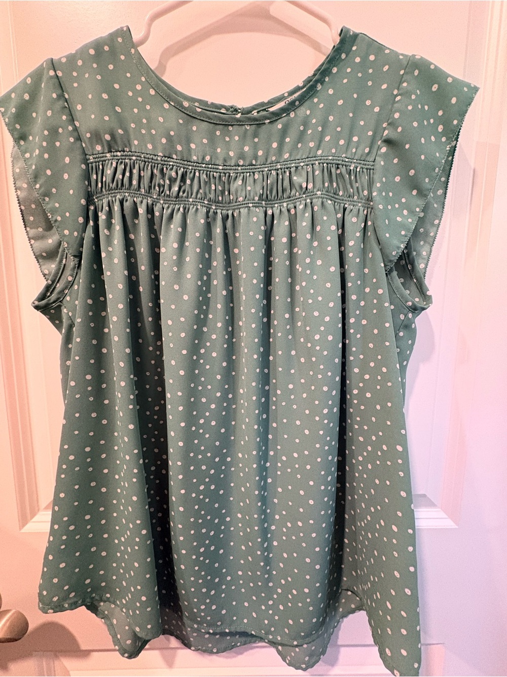 Green Polka Dot Flutter Sleeve Top